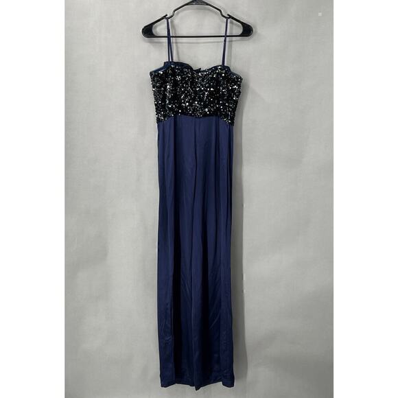 Badgley Mischka Navy Sequin Jumpsuit Womens 6 Formal Gala Evening - Picture 3 of 10
